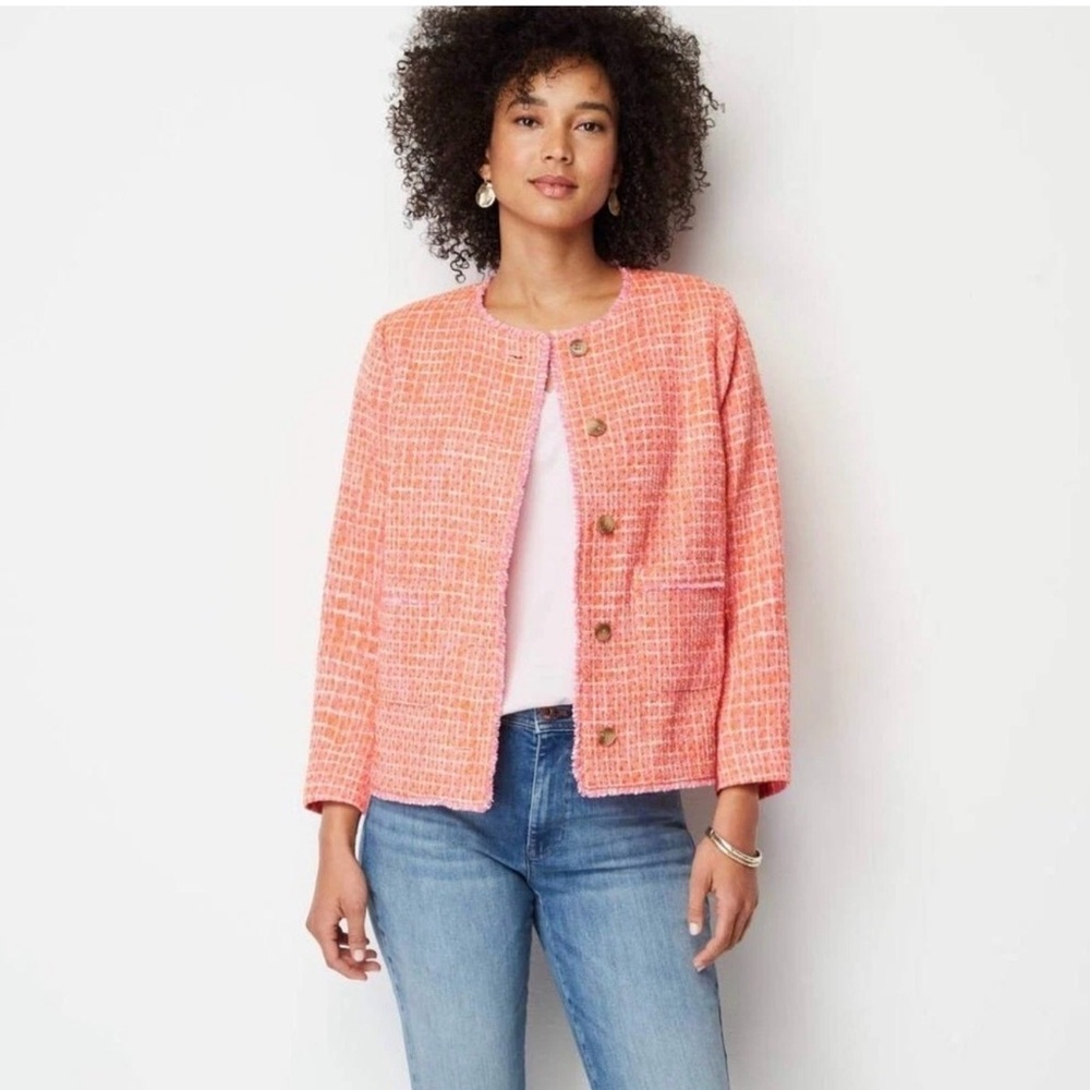 J. JILL Dahlia Tweed Jacket Clementine Orange Pink Size Small Petite